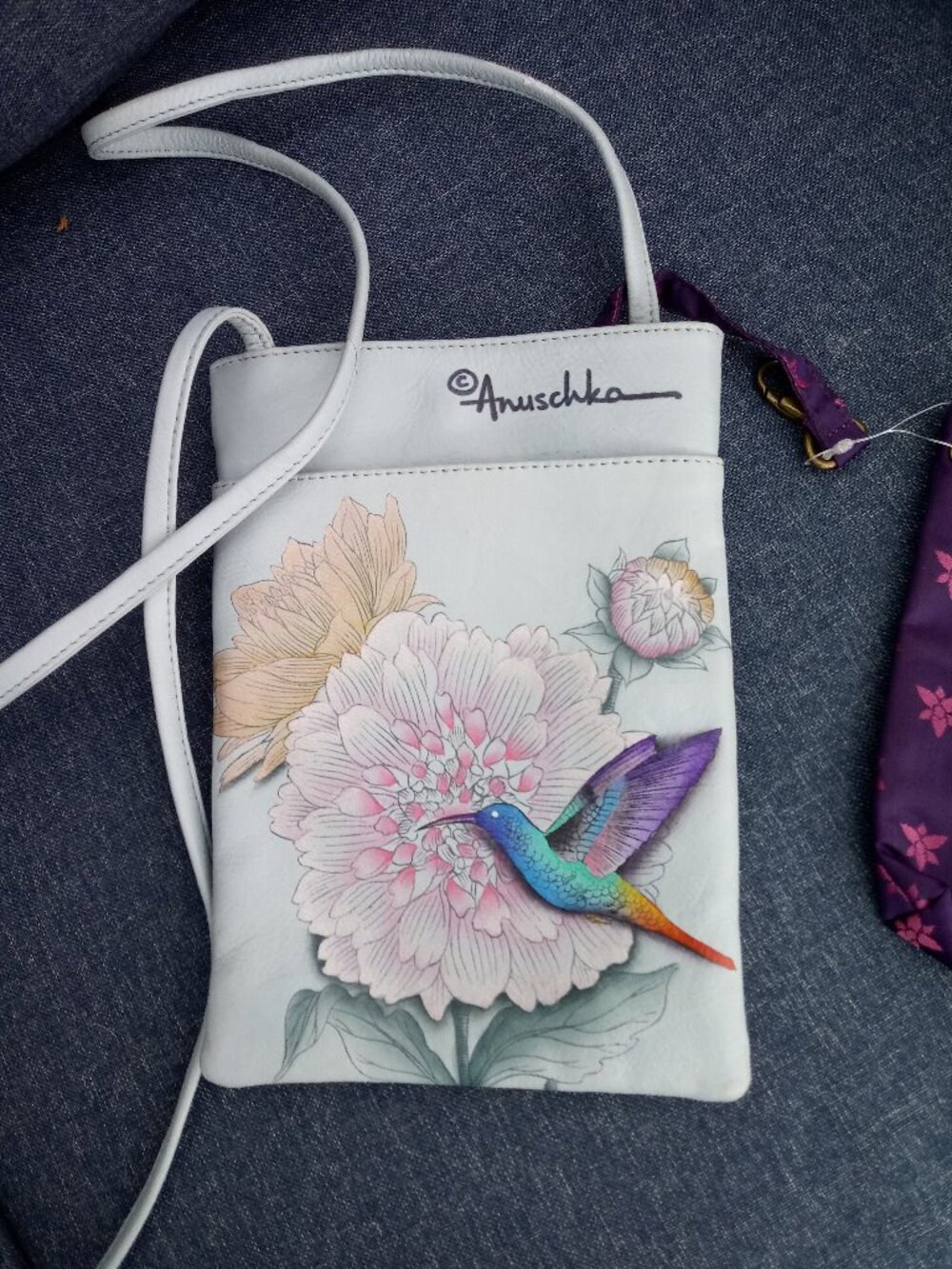 Anuschka Crossbody Bag Flower And Hummingbird small leather hand painted